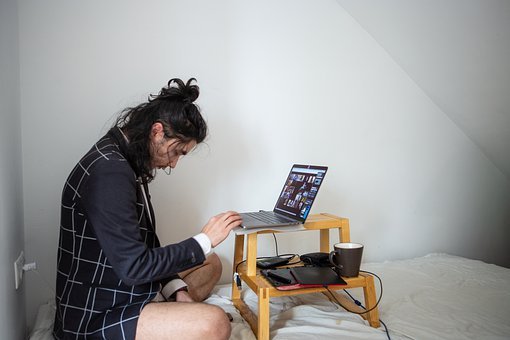 Man, Computer, Work, Bed, At Home, Virus